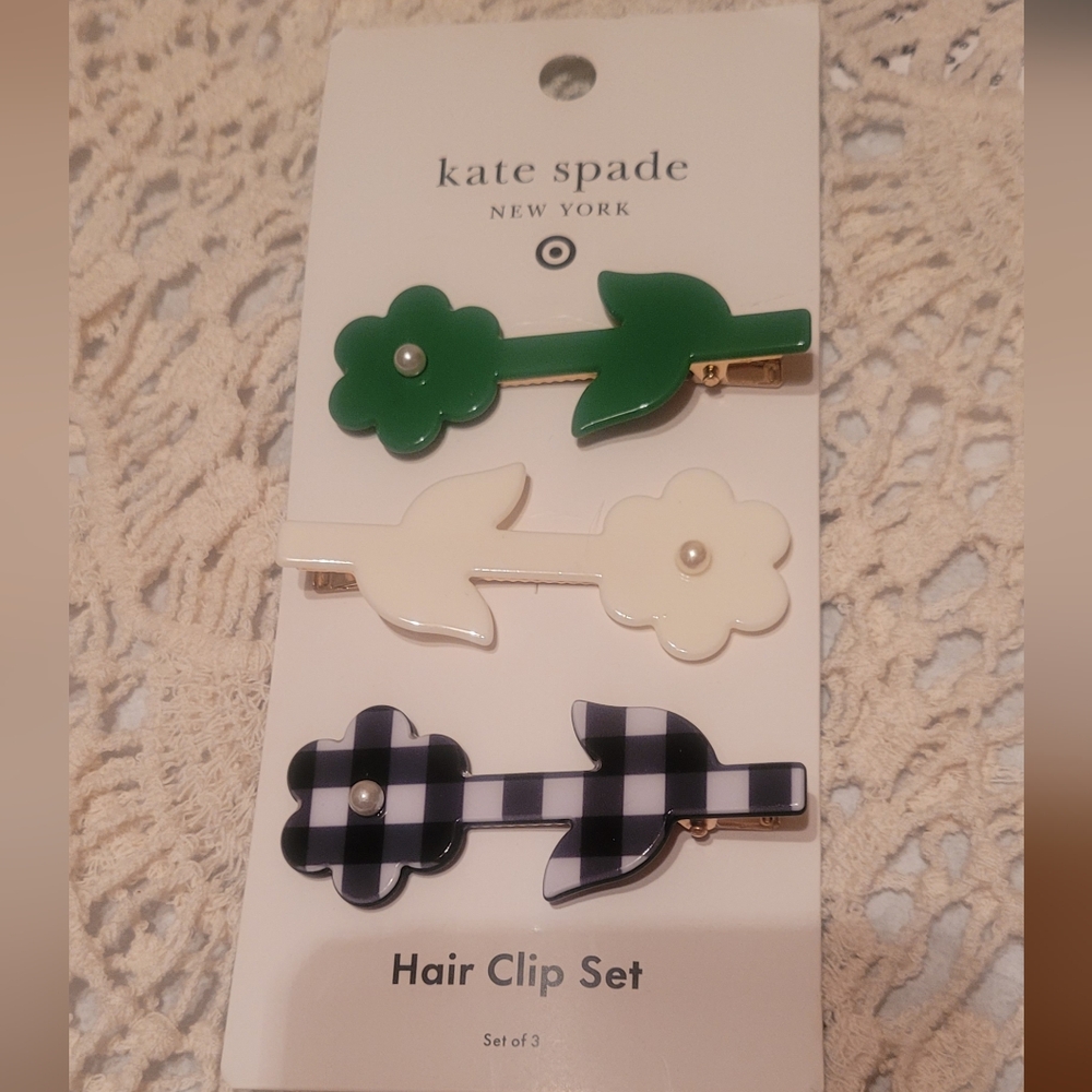 kate spade Target Green, White, and Black Hair Clip Set NWT